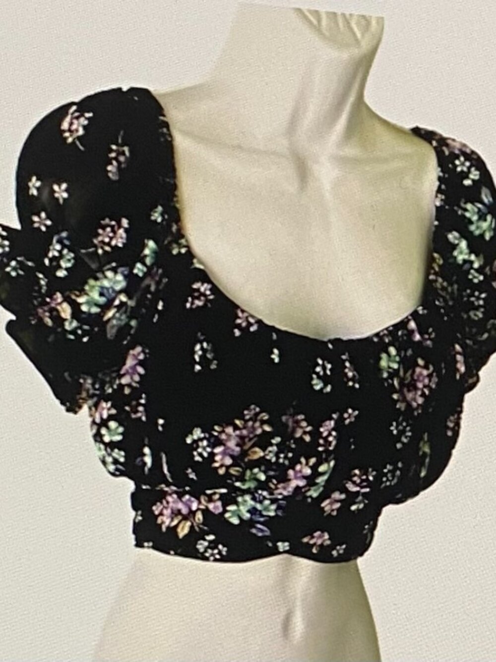 2Bella  FLORAL CROPPED SHEER TOP LG NWOT